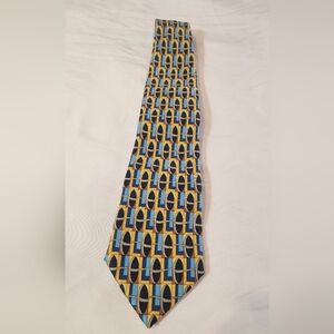 Canda Geometric Patterned Tie - Blue and Yellow